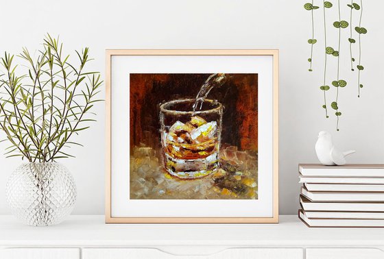 Whiskey, Bourbon Painting Original Art Whiskey Ice Wall Art Cocktail Artwork