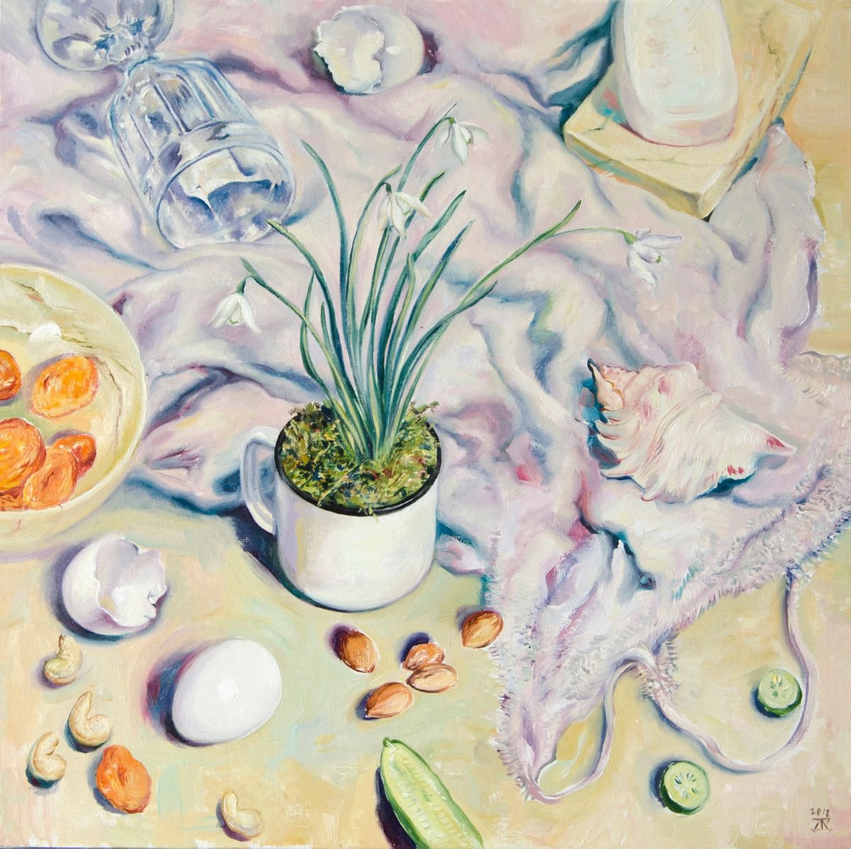 Photorealistic Oil Painting , Still Life With Snowdrops By Daria Galinski, 16 X 16, Artwork For Sale On Artfinder