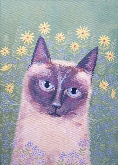 Siamese in the garden by Mary Stubberfield