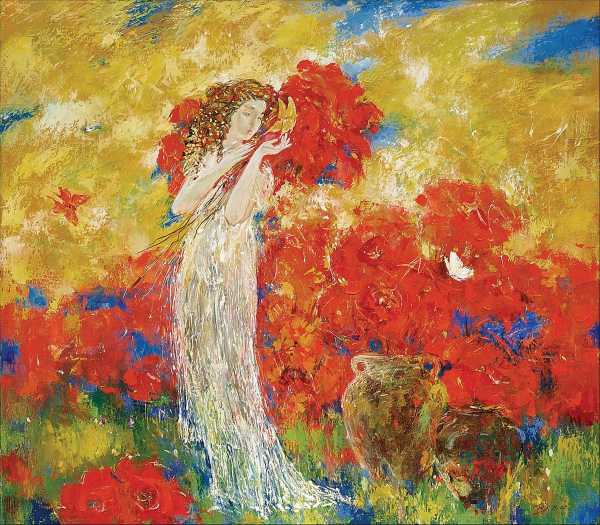 Impressionistic Portrait Oil Painting By Titinin Yurii, 35 X 31", Summer, Original Artwork