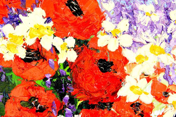 Wildflowers Poppies and daisies Original Oil painting