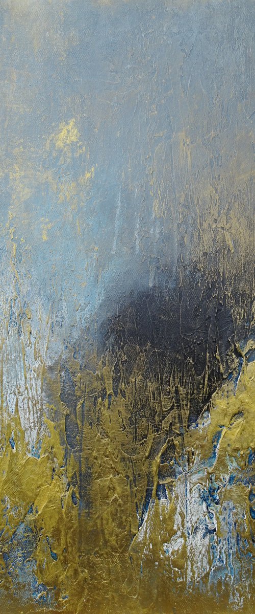 Modern Abstract Heavy Textured Landscape Painting. Contemporary Art. Gray and Gold, Brown, White by Sveta Osborne