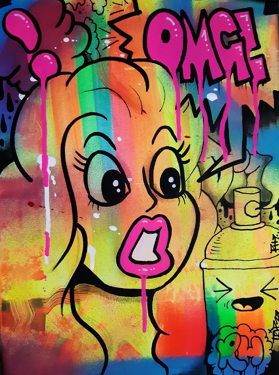 Urban And Pop Portrait Painting By Ross Hendrick, 12 X 16", Omg Spraycan, Original Artwork