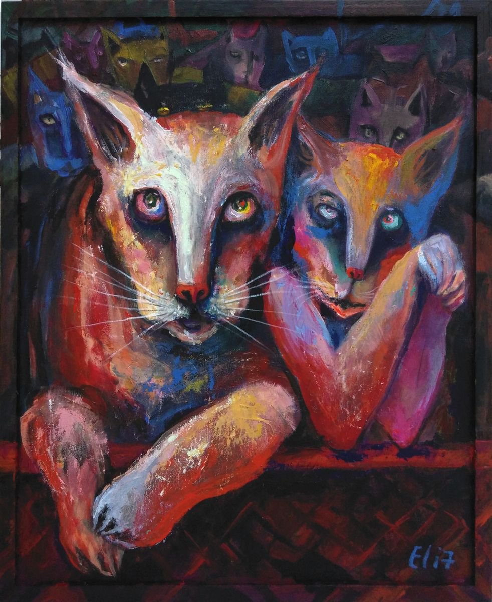 Expressive Animal Acrylic Painting By Elisheva Nesis, 17 X 21, In The Opera, Original Artwork