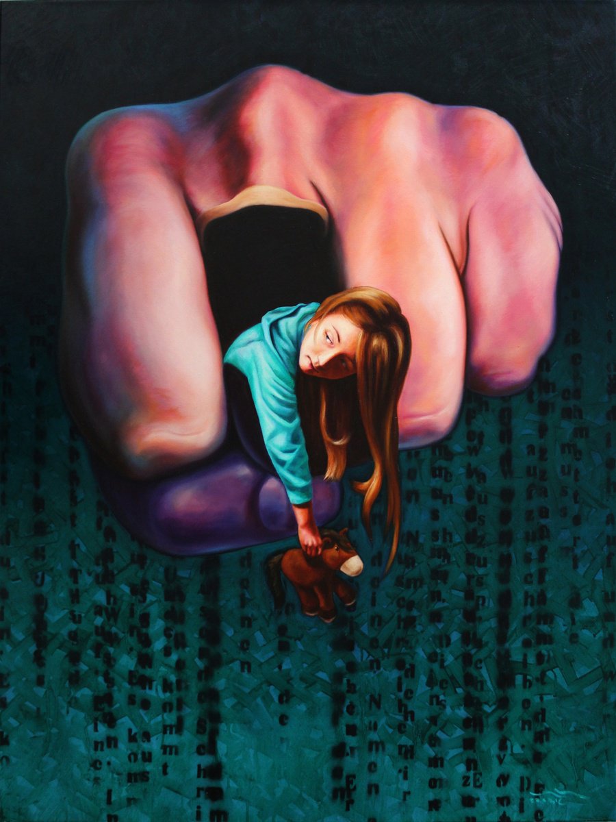 Surrealistic Portrait Oil Painting By Ivan Gejko, 35 X 47, The Window, Original Artwork