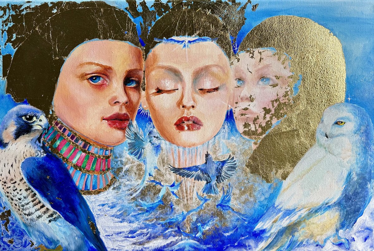 Expressive Portrait Painting By Sonata Art, 28 X 20", Three States Of Woman Soul, Original Artwork