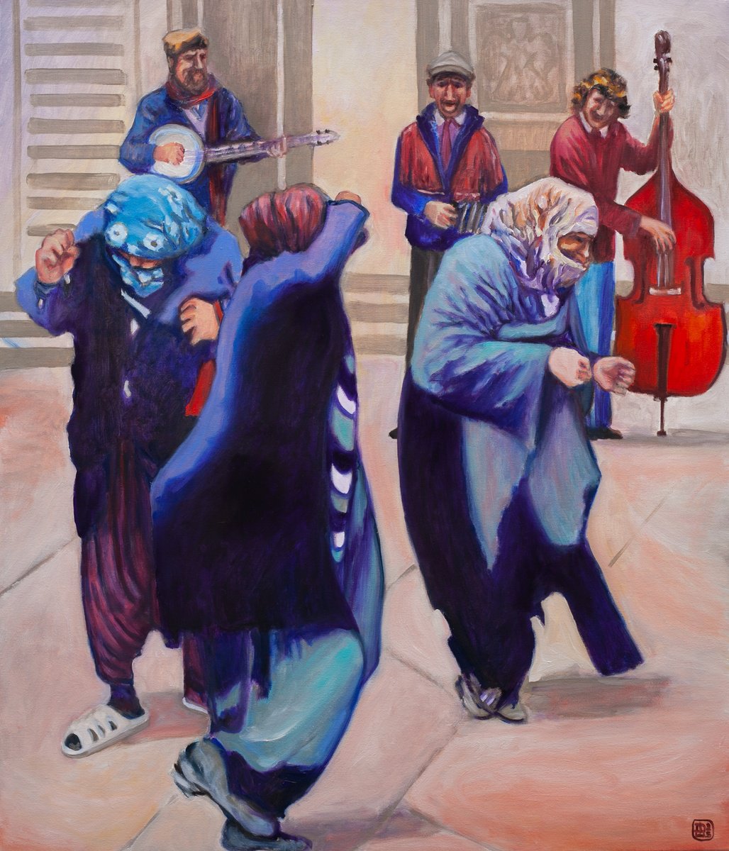 Impressionistic Portrait Oil Painting By Liudmila Pisliakova, 24 X 28", Street Scene, Original Artwork