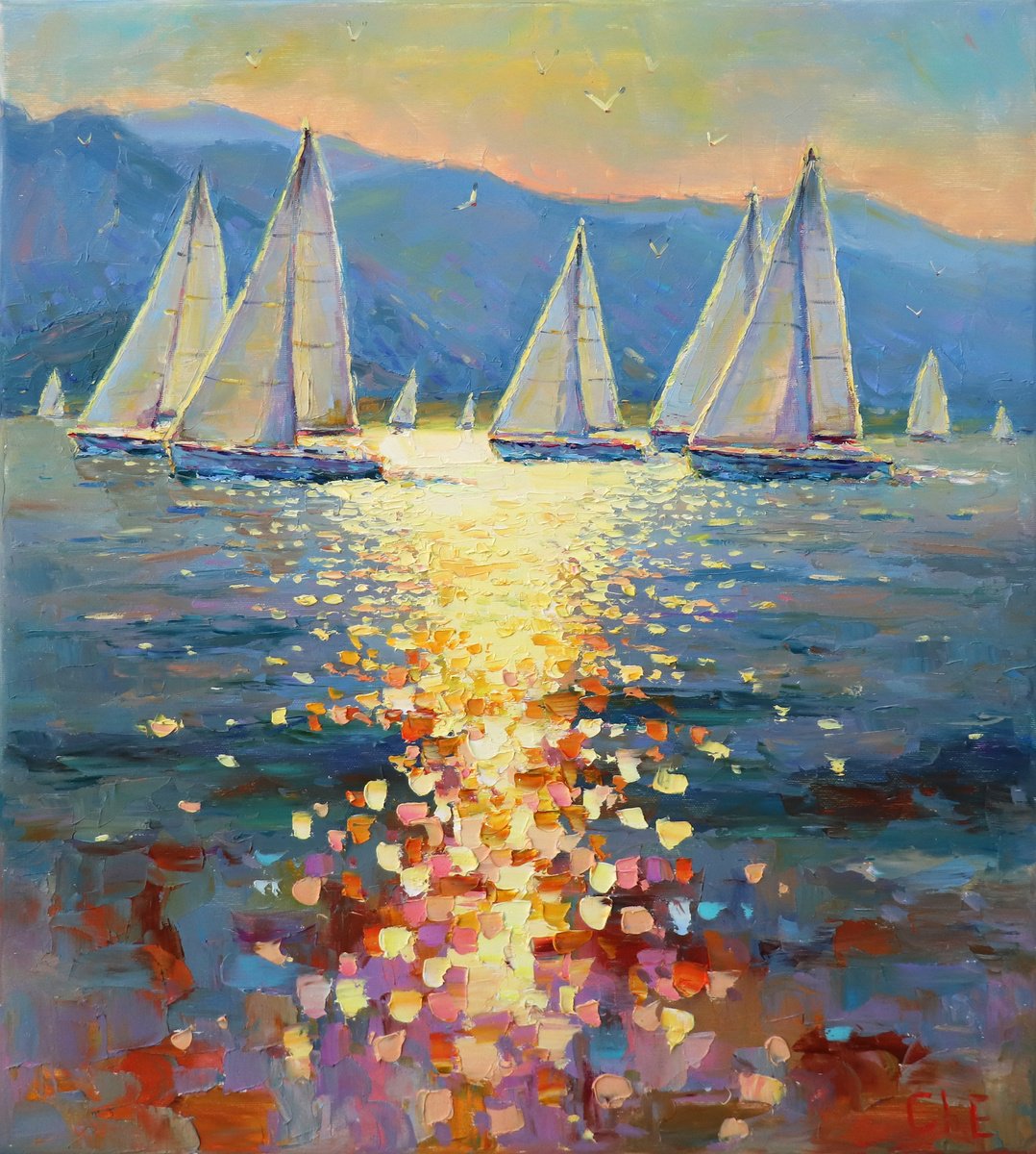 Sailboats By Evgeny Chernyakovsky, 22 X 25, Artwork For Sale On Artfinder