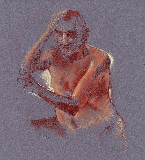 Male nude, seated, pensive