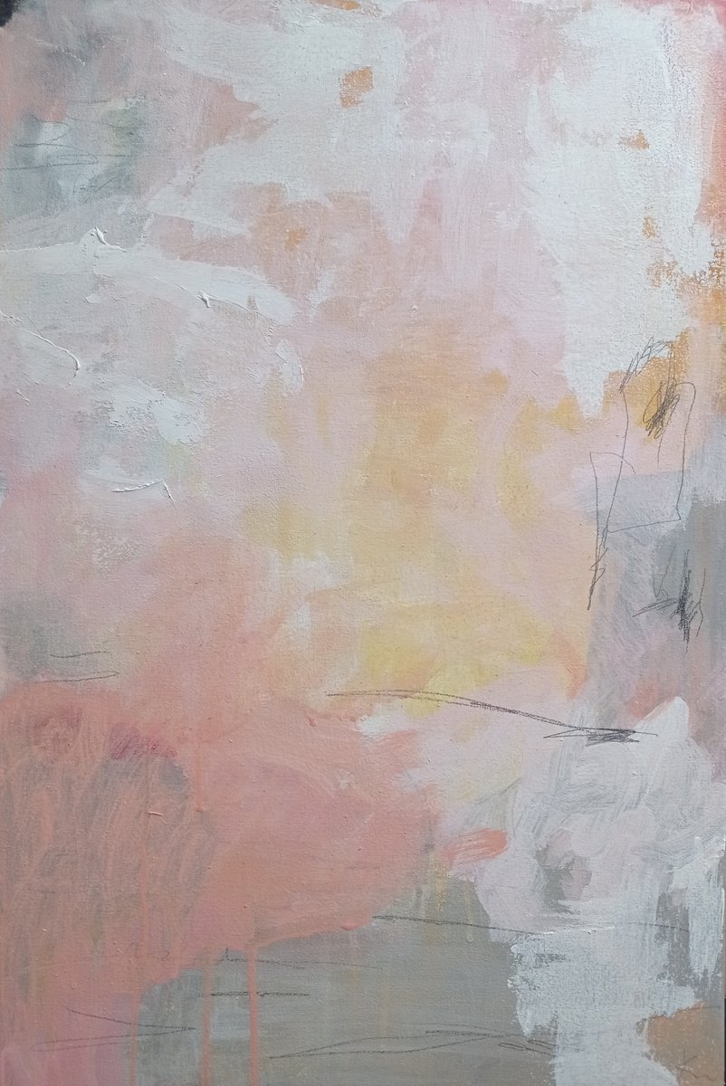 Abstract Painting By Olena Karpenko, 16 X 24", La Vie En Rose, Original Artwork