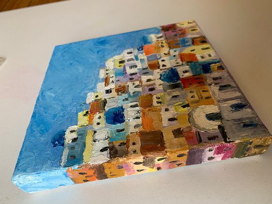 Santorini cityscape! Miniature oil painting