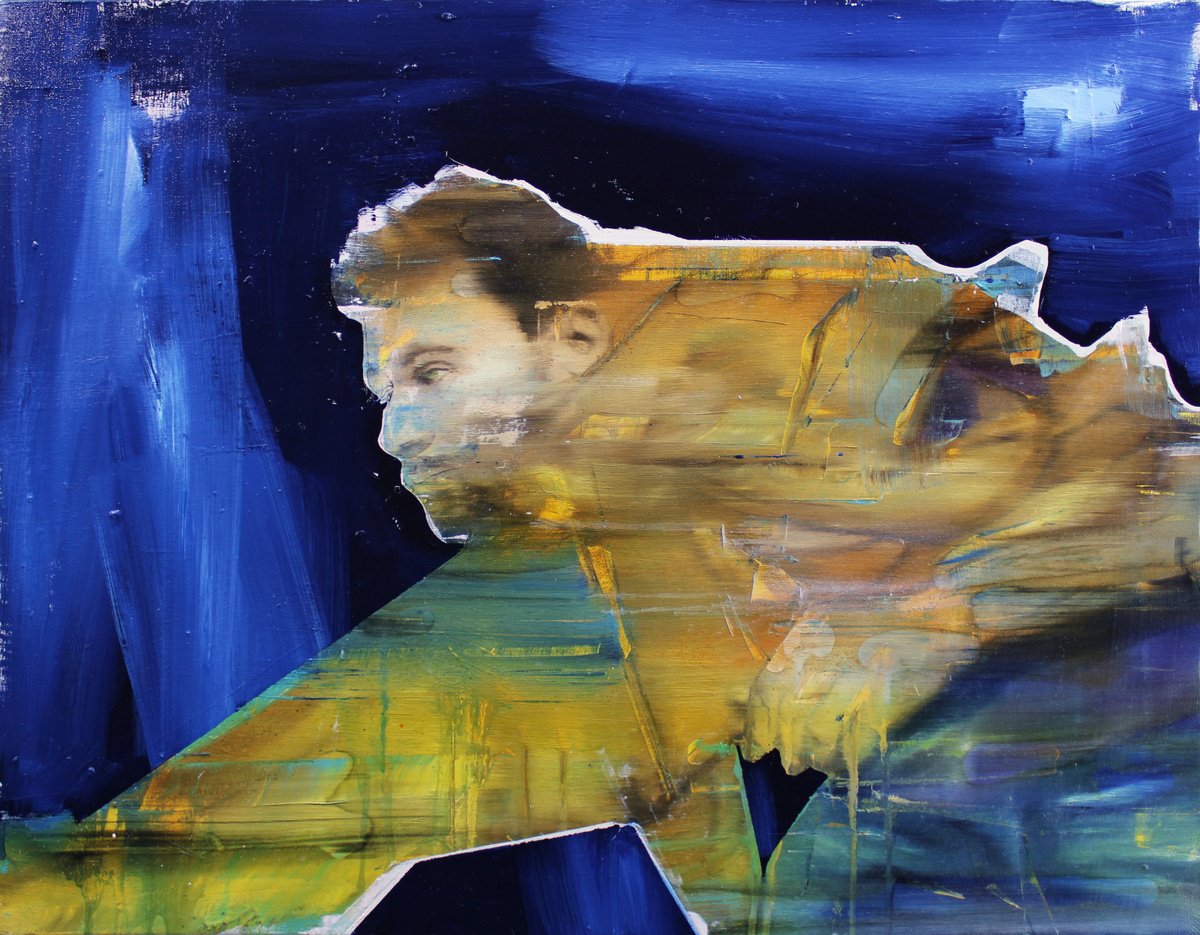 Expressive Portrait Oil Painting By Milos Hronec, 33 X 25", Joy, Confusion, Game, Original Artwork