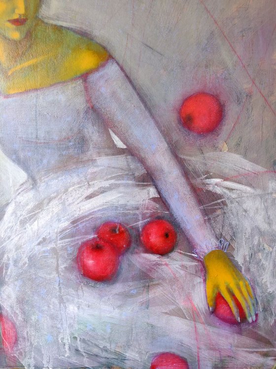 Bathing Of Red Apples - big mixed media 110x90