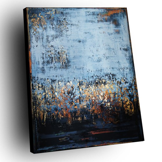 NIGHT SKY - 150 x 120 CM - TEXTURED ACRYLIC PAINTING ON CANVAS * BLUE * GOLD