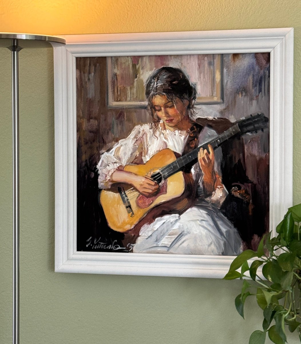 Impressionistic Portrait Oil Painting By Sergei Yatsenko, 20 X 20", A Song For Herself, Original Artwork