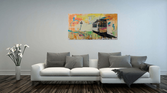 XXL Very Big Painting - "Lisbon tram" - Pop Art - Urban Art - Street - City - Cityscape