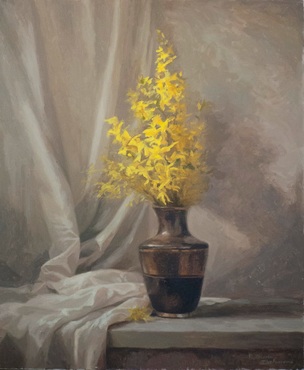 Yellow Flowers In A Vase By Radosveta Zhelyazkova, 21 X 26, Artwork For Sale On Artfinder