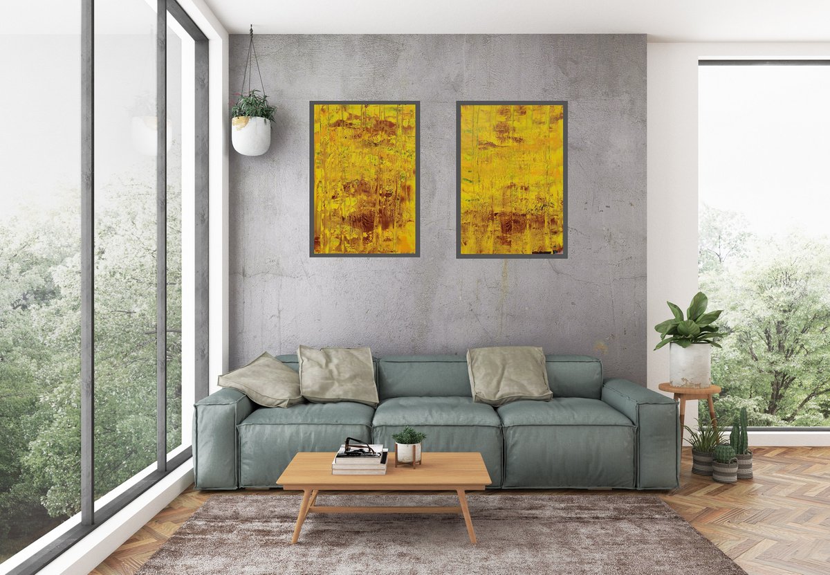 Warm days - ditptych abstract painting by Ivana Olbricht