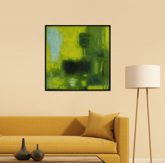 Green leaves with half-closed eyes 30x30" 76x76cm Contemporary Art by Bo Kravchenko