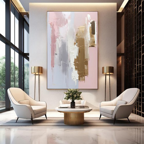 Pastel Pink Dawn over Gold Cityscape