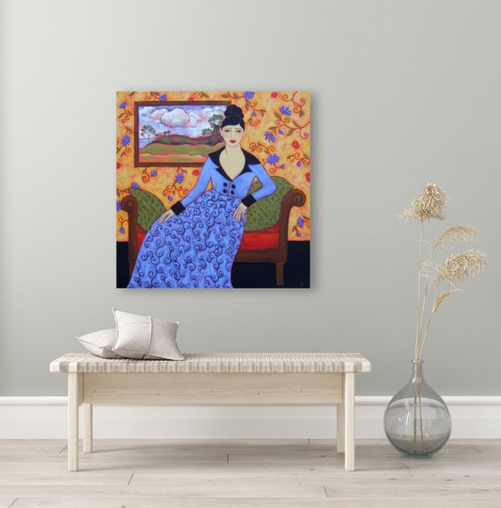 Woman with Azure Gown & Landscape