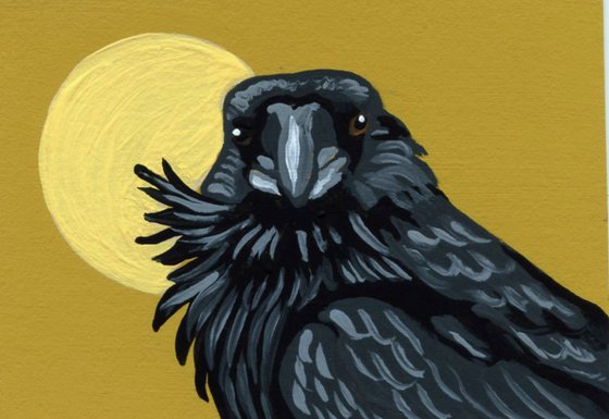 ACEO ATC Original Miniature Painting Crow Raven Bird Wildlife Art-Carla Smale