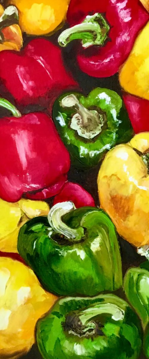 Peppers , oil painting by Olga Koval