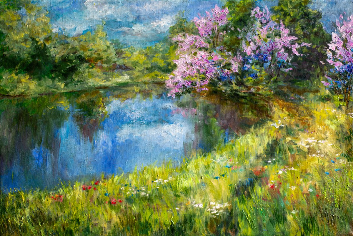 Impressionistic Landscape Oil Painting By Galyna Shevchencko, 18 X 12, Meadow, Original Artwork