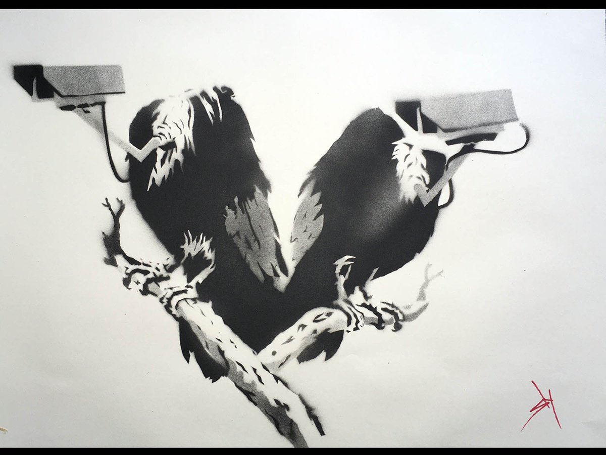 Surrealistic Animal Painting By Juan Sly, 30 X 22", Vulture Surveillance (Pp)., Original Artwork