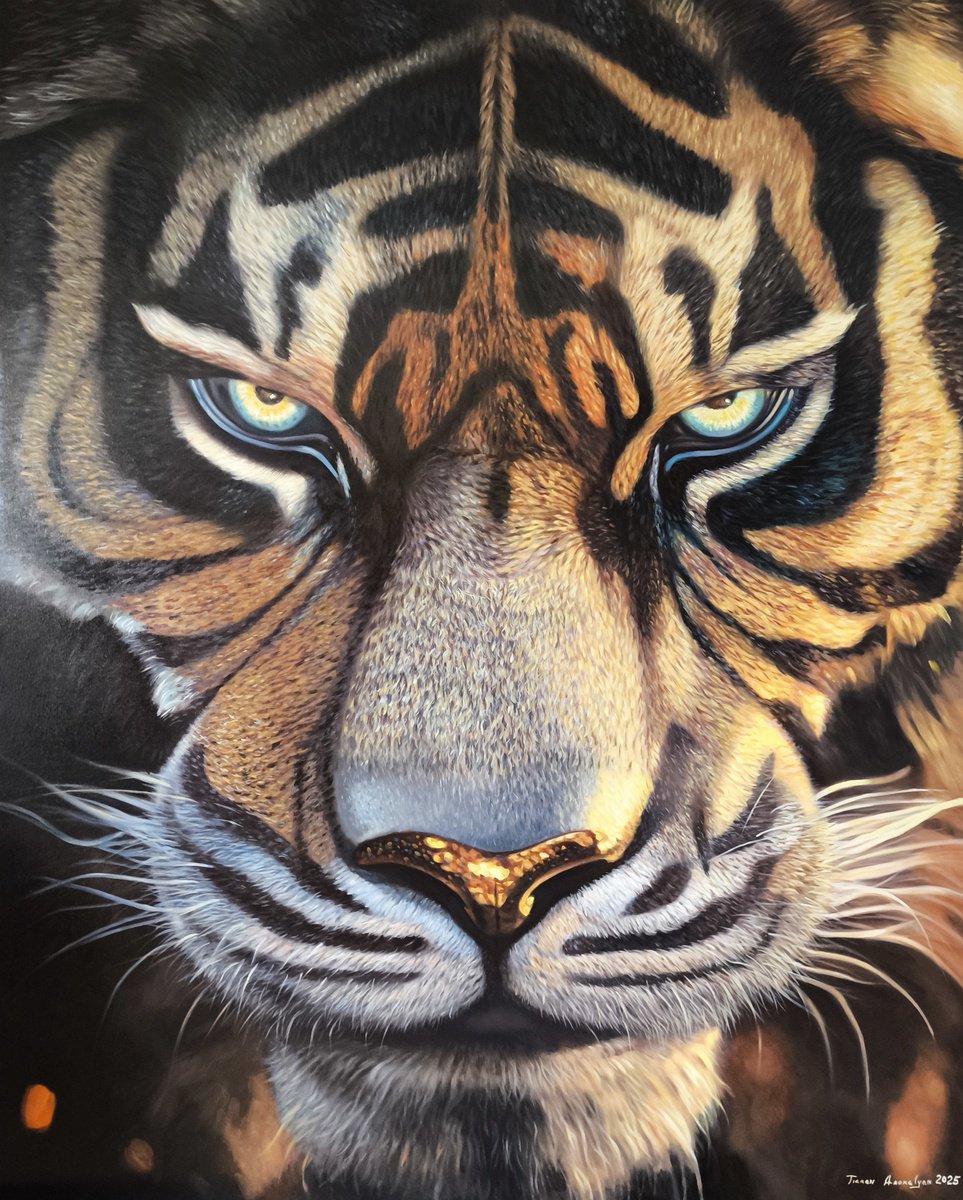 Photorealistic Animal Oil Painting By Tigran Araqelyan, 47 X 59", The Untamed Gaze, Original Artwork