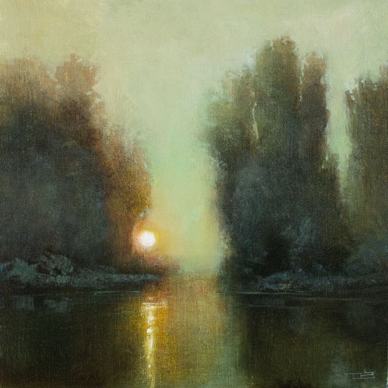 Moonrise Over The Water impressionist tonal landscape