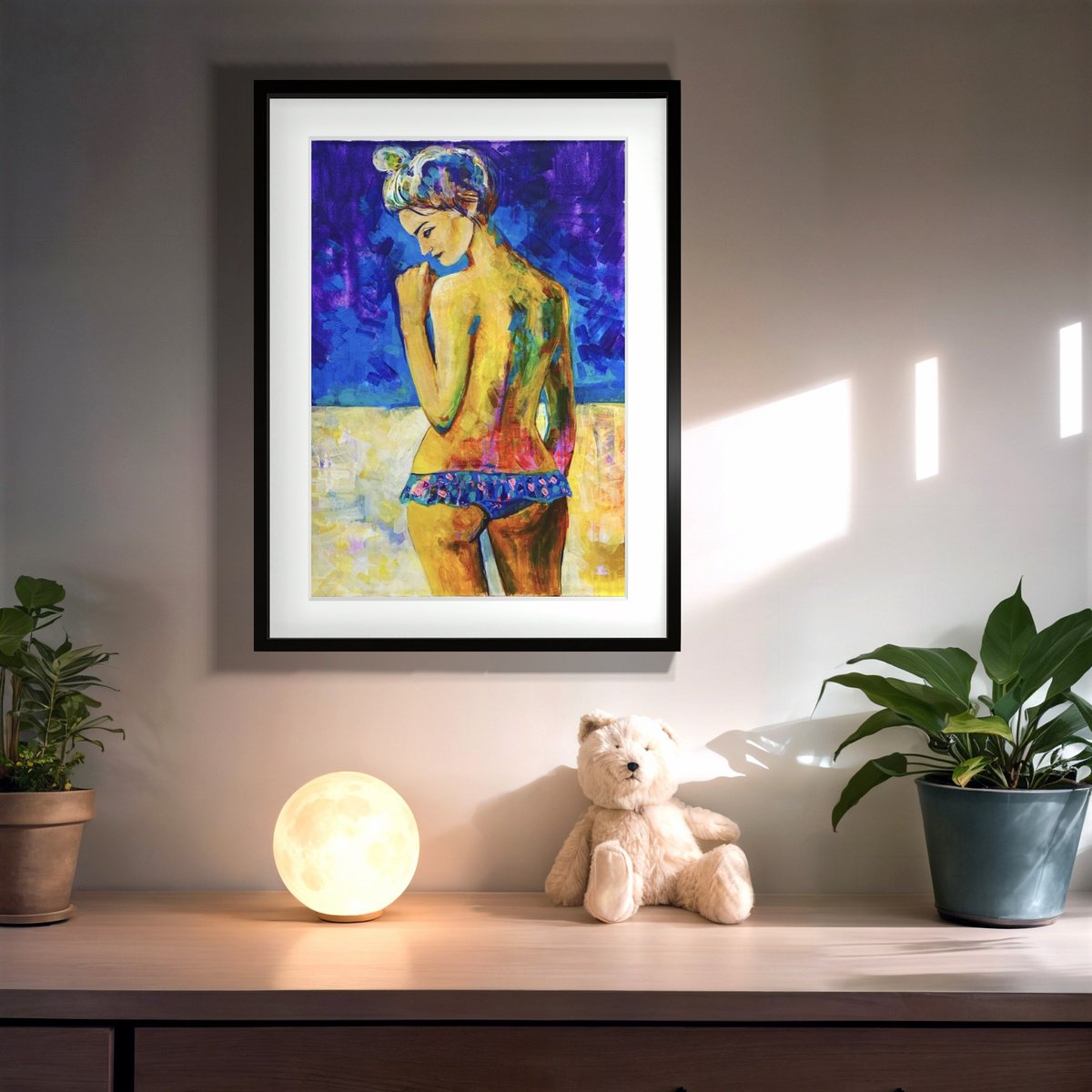 Impressionistic Landscape Acrylic Painting By Olga Pascari, 20 X 28", Angel On The Beach, Original Artwork