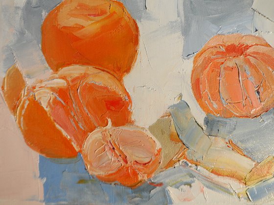 Tangerines Fruit Original Oil Painting Oil on Canvas Fine Art Impressionism