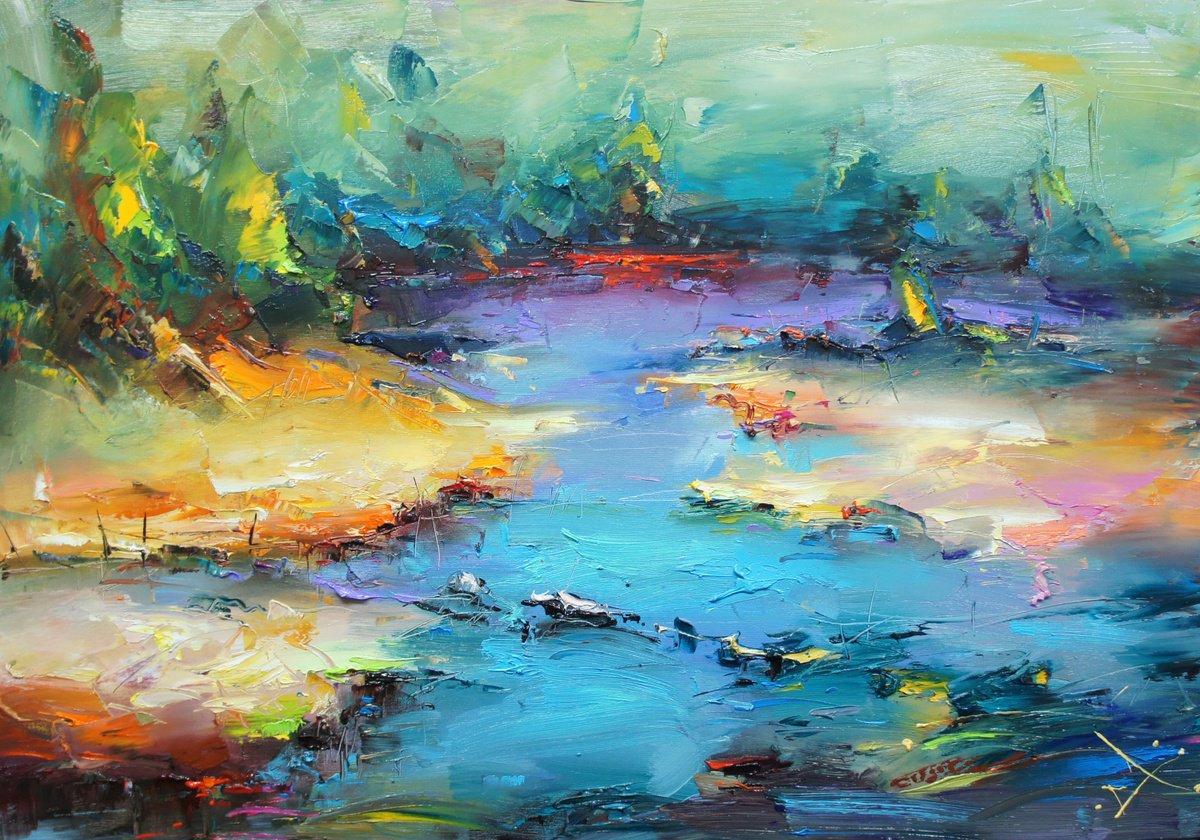 Expressive Landscape Oil Painting By Stanislav Lazarov, 39 X 28", Nature, Original Artwork