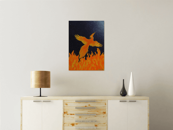 Fire of Creation - recreation of phoenix painting; home, office decor; gift idea