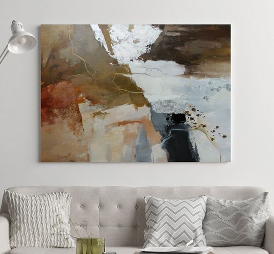 "Silence" Brown rust gray abstract art