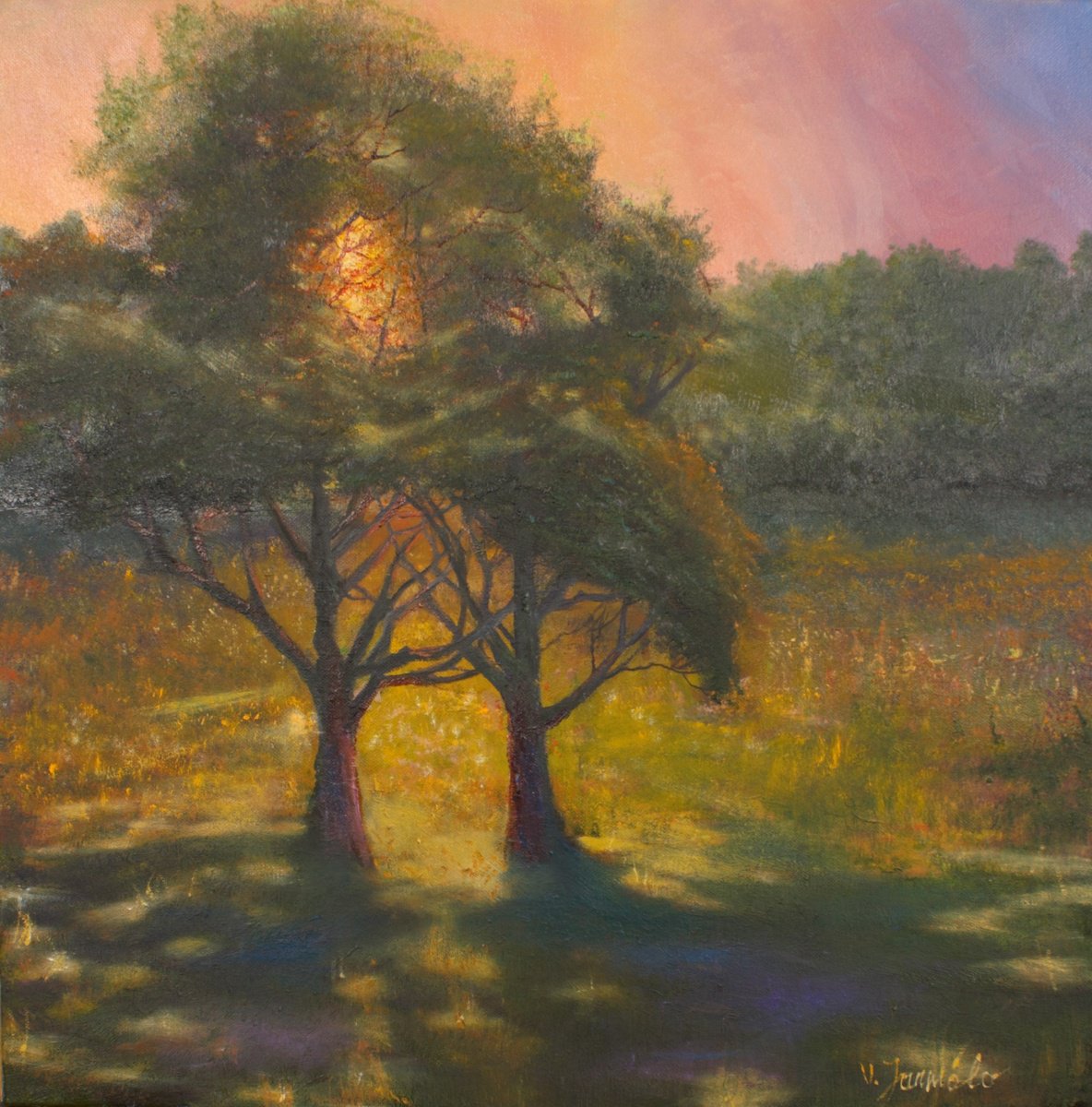 Impressionistic Landscape Oil Painting By Vladimir Jarmolo, 20 X 20", A Hug, Original Artwork