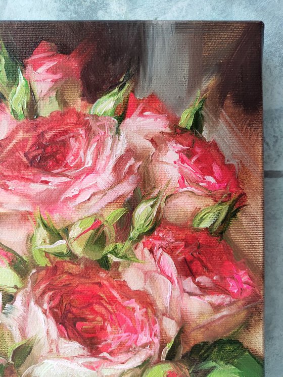 Roses painting, Flowers original canvas art, Custom red roses bouquet, Painting for her, Roses oil painting, Christmas gift for wife