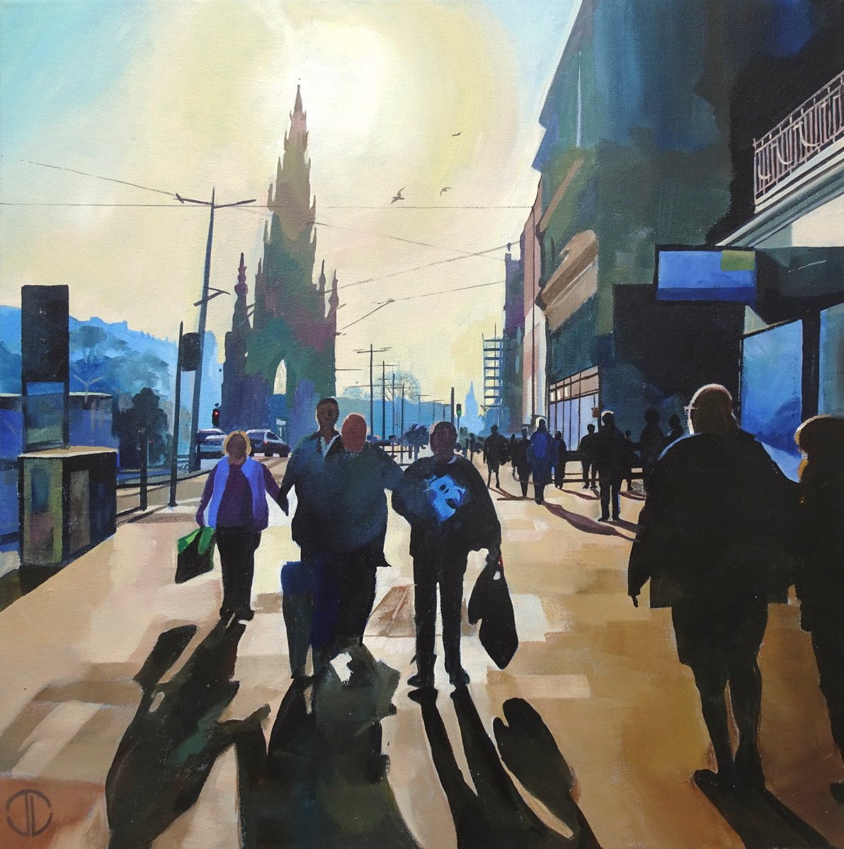 Impressionistic Cityscapes Acrylic Painting By Joseph Lynch, 20 X 20, Princes Street Edinburgh, Original Artwork