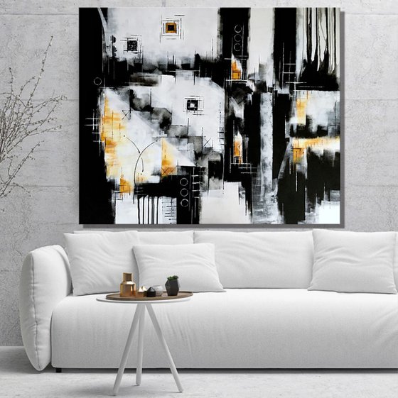Awakening from the Dream - XL Large abstract art – Black & White Art - Expressions of energy and light.