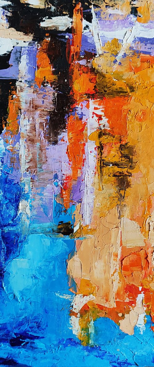 Reflections N 1, Abstract Painting Small Original Art Blue Orange Artwork Multicolor Geometric Wall Art 10 by 10 by Yulia Berseneva