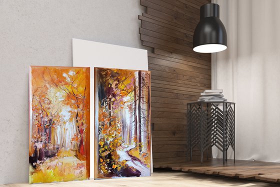 Autumn Painting set, Fall Canvas art, Set paintings