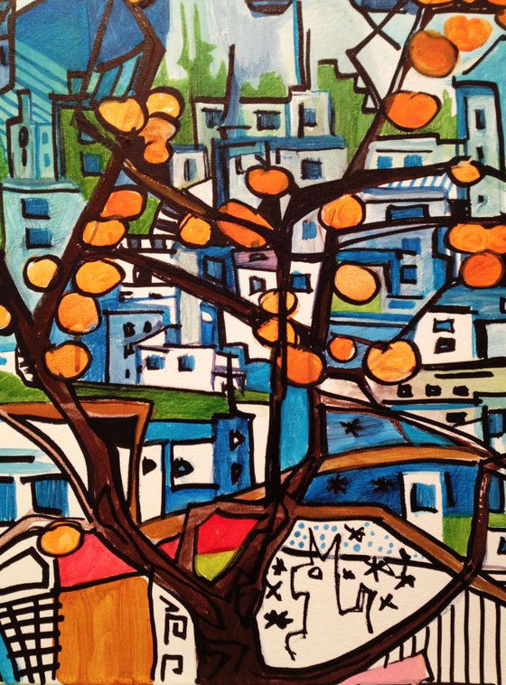 The great persimmon tree- original acrylic painting on canvas- 65 x 54 x cm ( 25 ' x 21'')