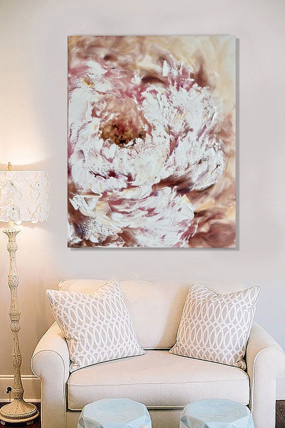 Beige modern peony painting.