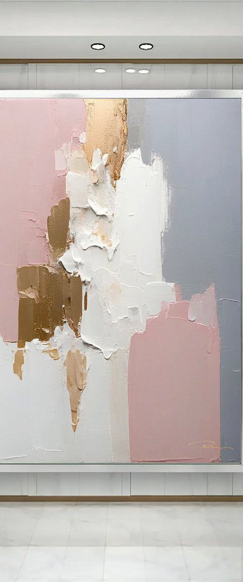 Soft Pink and Gold Abstract by Indie Ru