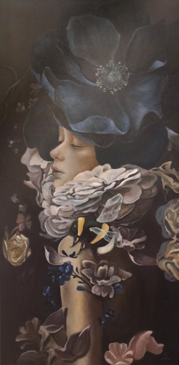 Expressive Portrait Oil Painting By Veronica Ciccarese, 16 X 31", A Dream Of Land And Pollen, Original Artwork