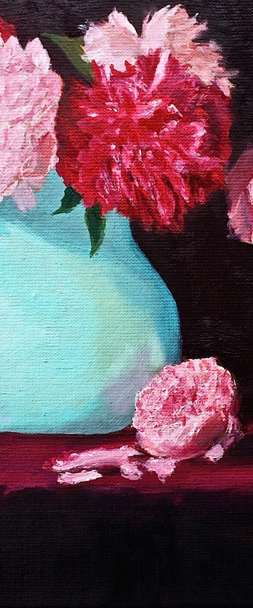 Painted Roses, Real Peonies by Gray Jacobik