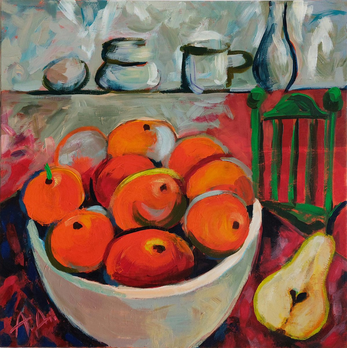 Impressionistic Still Life Acrylic Painting By Angelina Doseva, 24 X 24, Still Life With Tangerines, Original Artwork