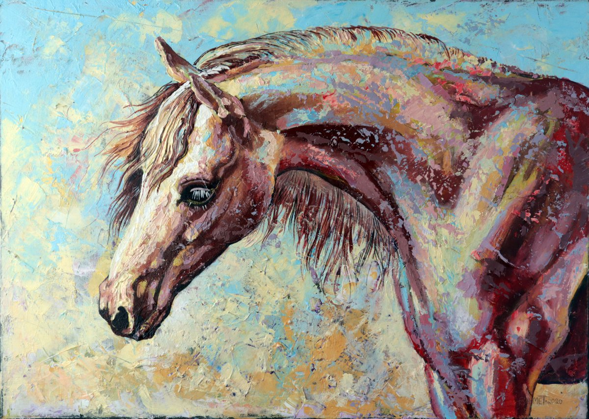 Impressionistic Animal Acrylic Painting By Rakhmet Redzhepov, 28 X 20", Prosperity., Original Artwork