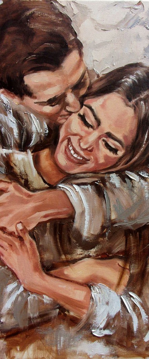 " ALWAYS TOGETHER " I original painting CITY palette knife GIFT by Monika Luniak